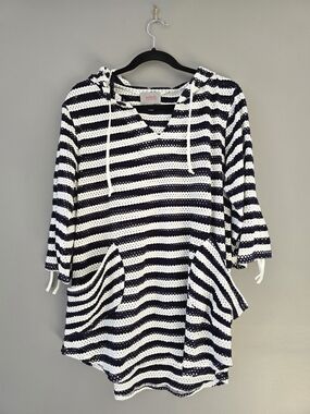 For Cynthia Beachwear. Striped Beach Cover/ Hoodie Pullover